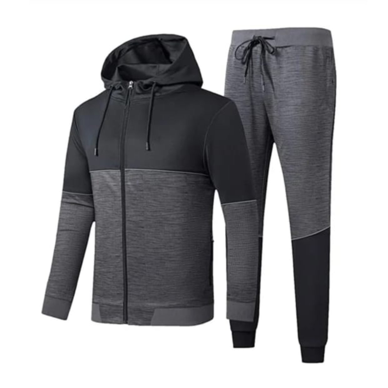 Men's Casual Tracksuit Set Jogging Suit Black & Gray Sweat Jacket and Sweat Pant