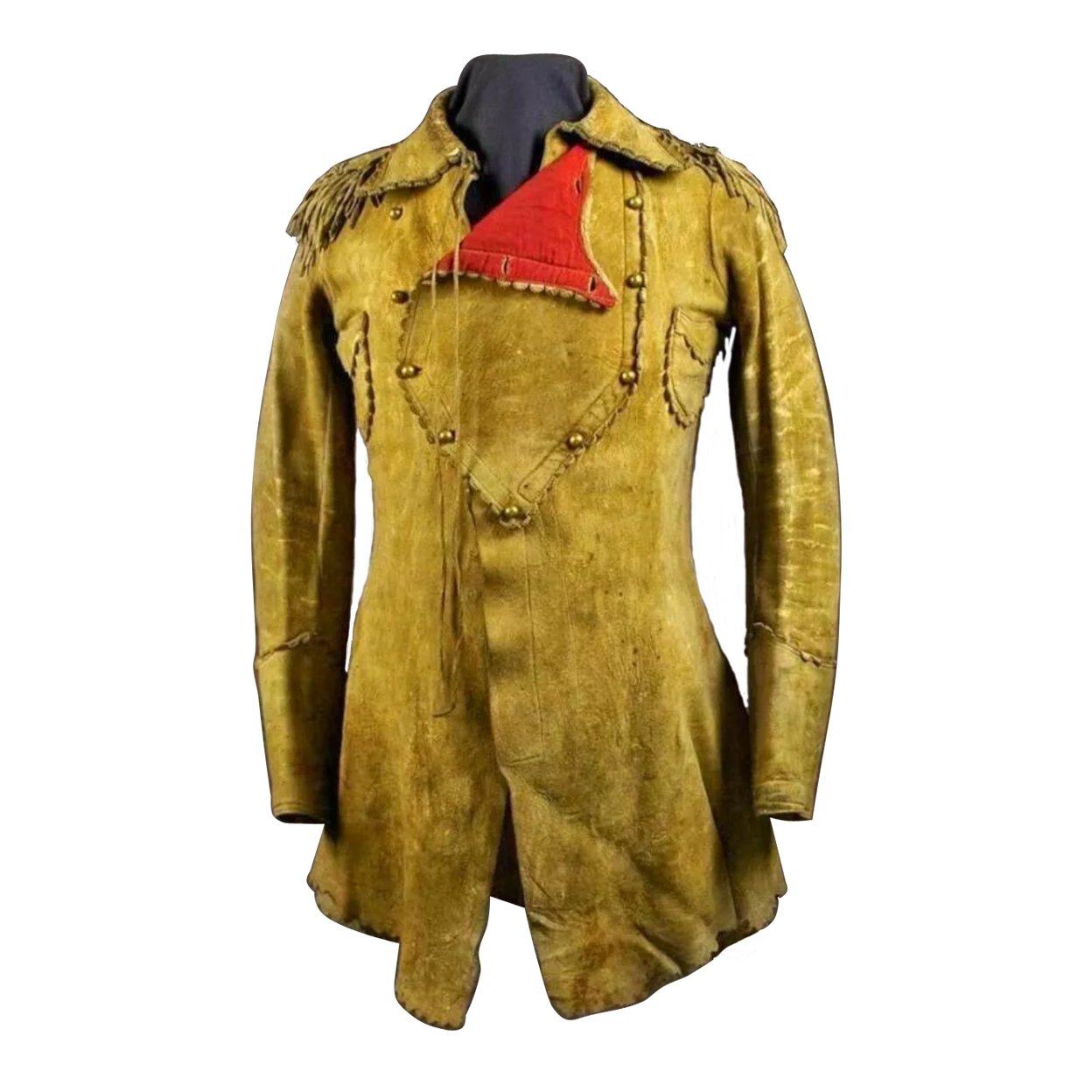Men's Native American Cowboy Suede Leather Jacket Coat War Shirt With Fringes