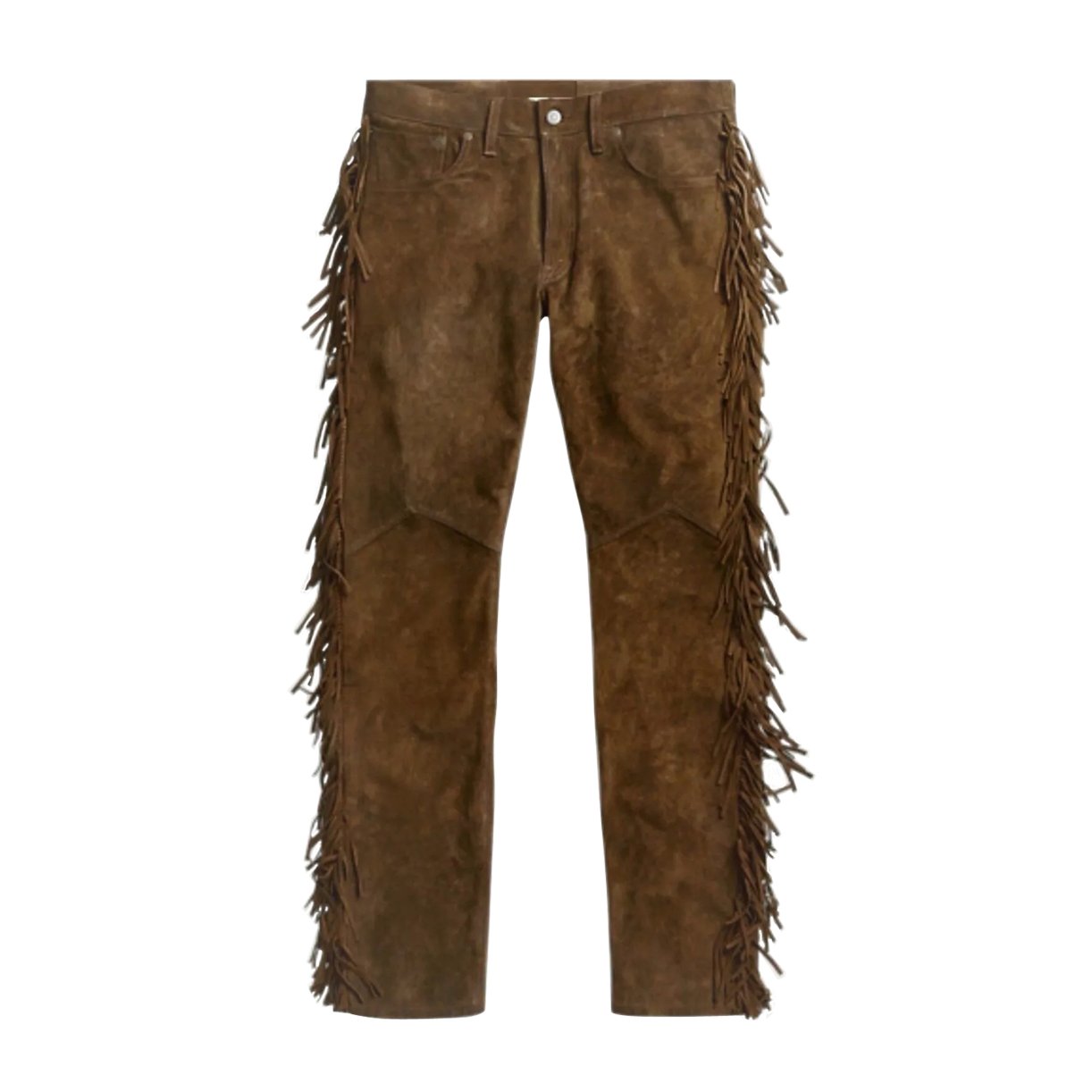 Men Native American Brown Cowboy suede leather Jeans style pants with fringes