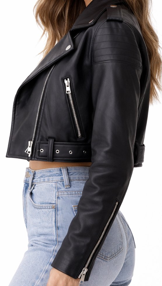 Women’s Genuine Cow Leather Biker Jacket Cropped Oversized Motorcycle Coat Premium Streetwear - Image 6