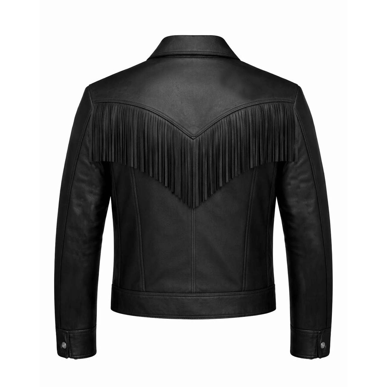Black Genuine Cow Leather Fringe Jacket for Men Western Cowboy Style Snap Button Biker Jacket Handmade Classic Fashion Coat - Image 9