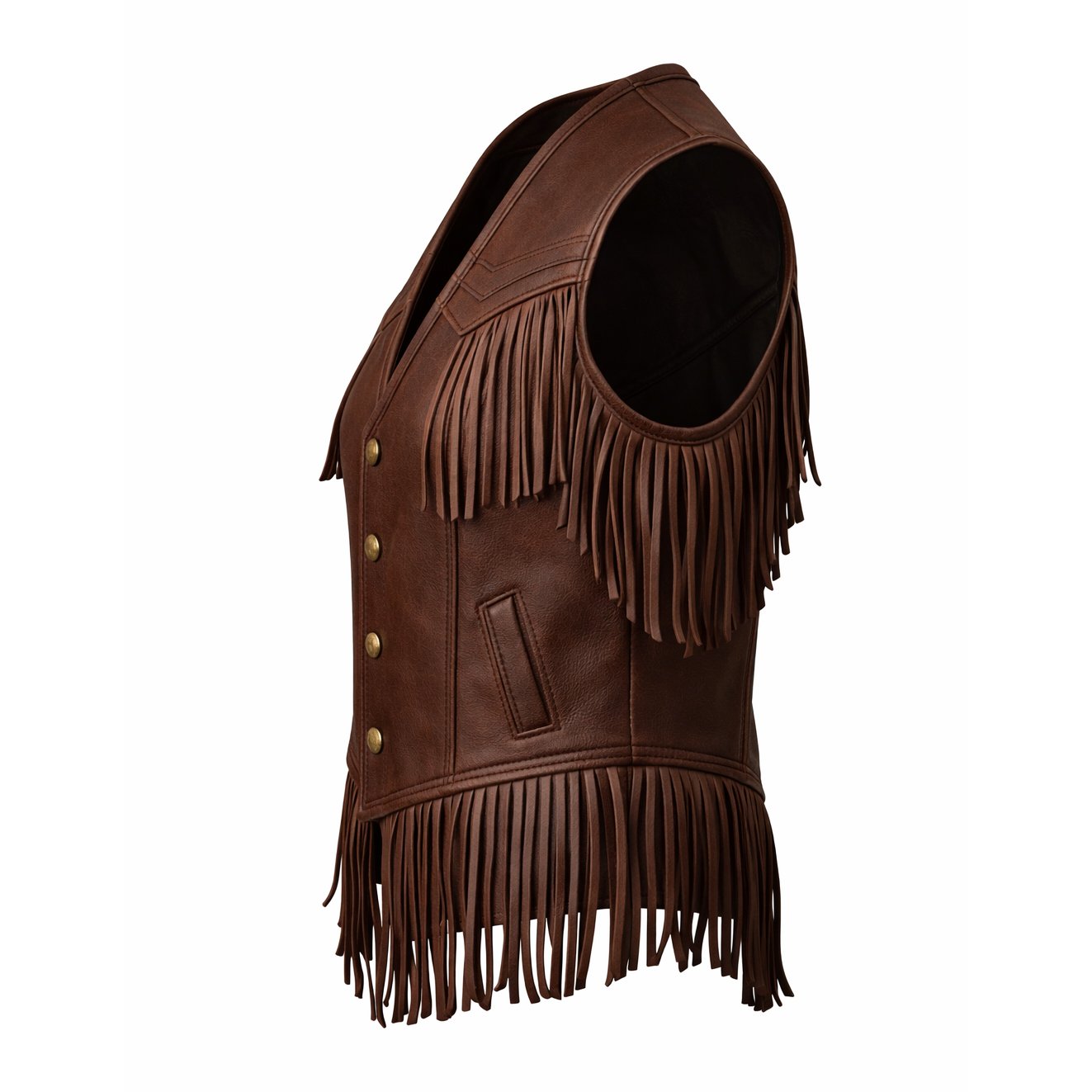 Women’s Dark Brown Leather Fringe Vest Western Sleeveless Cowgirl Jacket Boho Festival Outfit Vintage Biker Style - Image 3