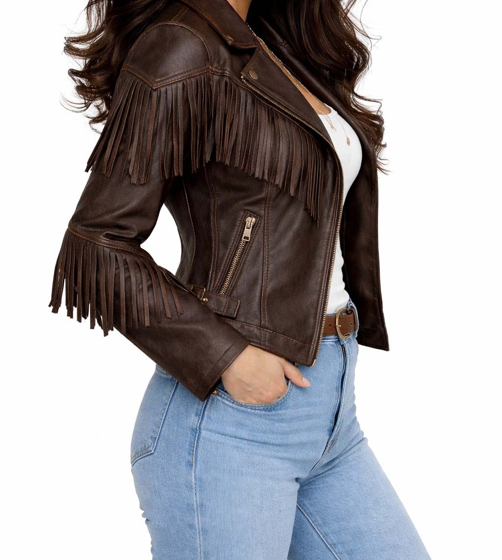 Women’s Dark Brown Fringe Western Leather Jacket | Vintage Cowboy Style Motorcycle Biker Coat | Festival & Casual Outerwear - Image 4