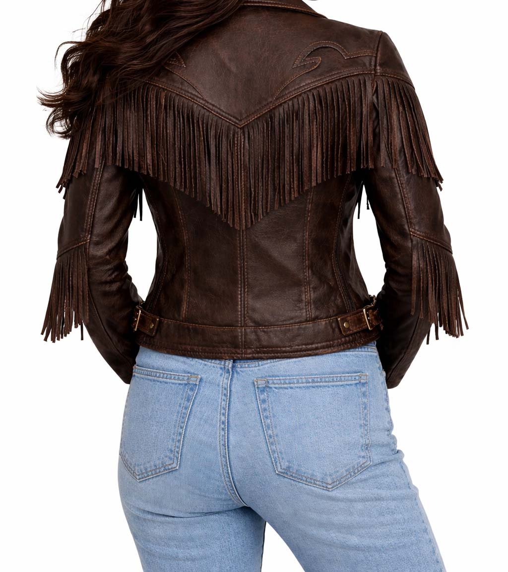 Women’s Dark Brown Fringe Western Leather Jacket | Vintage Cowboy Style Motorcycle Biker Coat | Festival & Casual Outerwear - Image 5
