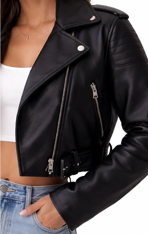 Women’s Genuine Cow Leather Biker Jacket Cropped Oversized Motorcycle Coat Premium Streetwear - Image 4