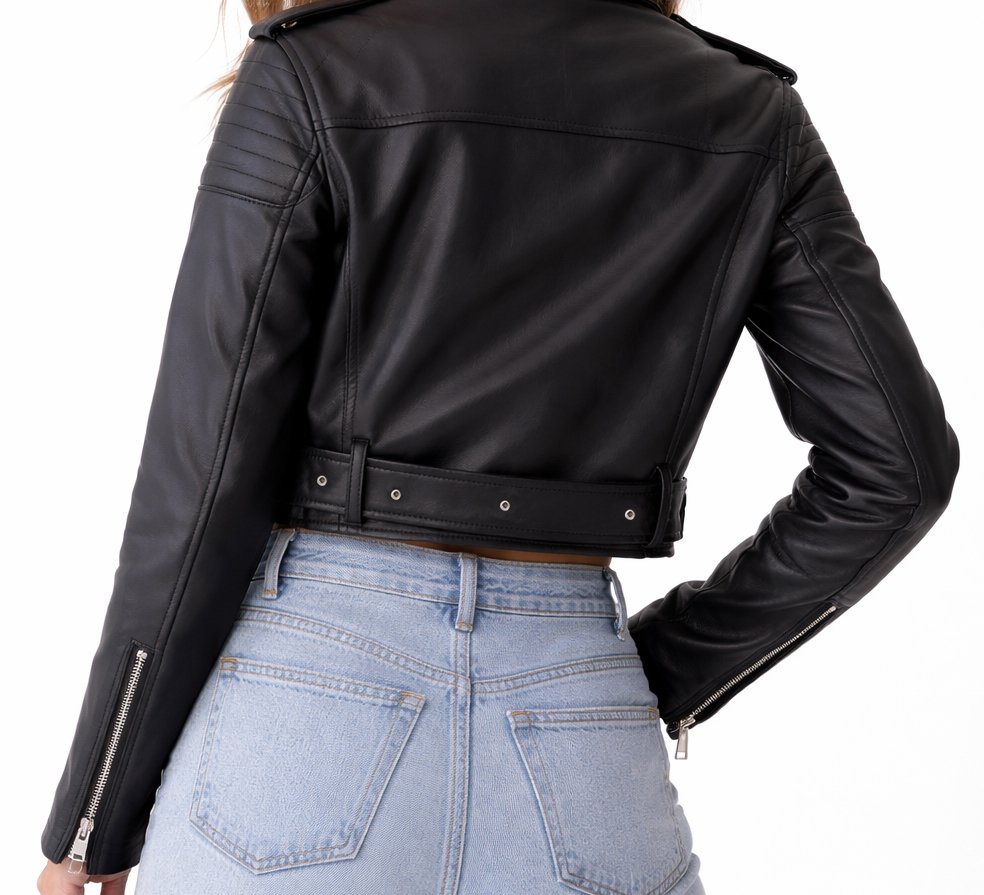 Women’s Genuine Cow Leather Biker Jacket Cropped Oversized Motorcycle Coat Premium Streetwear - Image 5